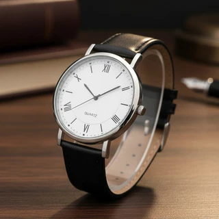 Relógio Masculino Social Elegante Pulseira de Couro Marrom Mostrador Preto Caixa Preta