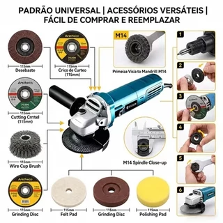 Esmerilhadeira Lixadeira Angular 950w 115mm 4.1/2 11000rpm 220V/110V Profissional Motor de cobre integral