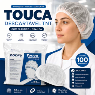 Touca TNT Branca Sanfonada com Elástico Nobre Descartável Cozinha Hospital Laboratório Clínica