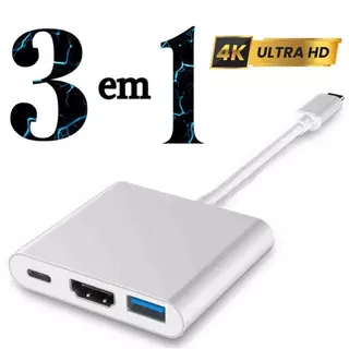 HUB 3 em 1 Adaptador Tipo C HDMI USB Dex | Compatível com Samsung S8 S9 S10 Note 8 9 10 e Macbook