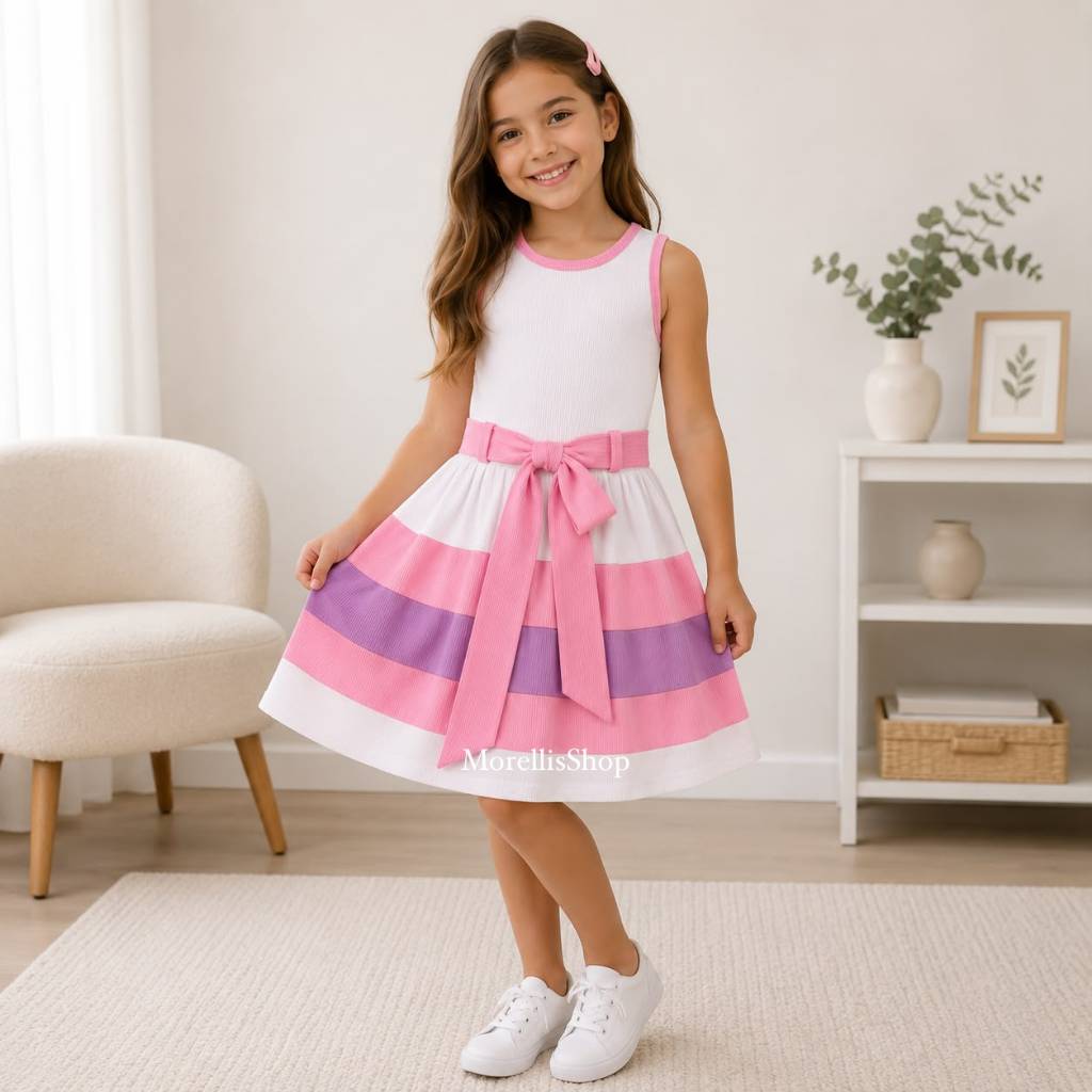 Vestido De Festa Infantil Laço Vestidos Femininos 2-10 Anos Elegante ...