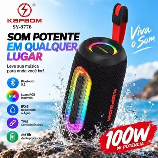 Caixa De Som Bluetooth 100W Potente RGB Resistente à Água USB/TF/TWS/AUX