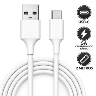 Cabo USB-C 2 Metros 5A Carregamento Rápido USB para Tipo C