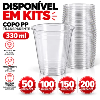 Kit Copo Descartável PP 330ml Transparente Para Chopp Bebida Festa Aniversário