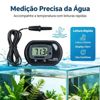 Termômetro LCD Digital Preto Sonda Impermeável | Medidor de Temperatura para Aquário, Terrário e Chocadeira