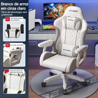 Cadeira Gamer Feminina Branco Rosa Ergonômica Giratória, Encosto Reclinável, Braço Ajustável, Cadeira Escritório