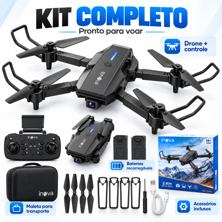 Drone Fpv Inova Obstáculos 2 Baterias Câmera Dupla HD WRJ-12620 ...
