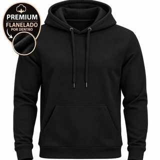 Moletom Canguru Unissex Algodão Atacado Promoção Preto Liso Sem Estampa