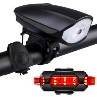 Lanterna para Bicicleta LED USB com Buzina Iluminação Forte Recarregável