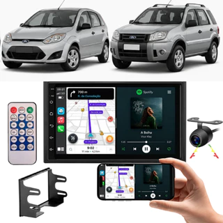 Central Multimídia 7''Polegadas Ecosport Fiesta CarPlay Sem Fio Com Moldura E Câmera De Ré