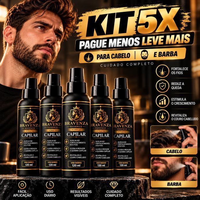 KIT 5X Tônico Capilar Cavanhaque Bigode Barba Cabelo Pro Barber Crescimento Fortalecedor antiquebra Envio Imediato