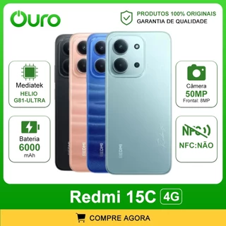 Redmi 15C 4G, Processador, Mediatek Hélio G81-Ultra, Câmera 50MP, Bateria 6000mAh, Proteção IP64, Versão Global