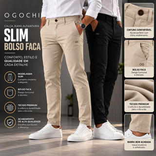 Calça Masculina Sarja Slim Ogochi Elastano Calça Masculina Casual,Social Conforto Premium elegante