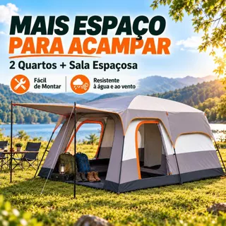 Barraca de Camping 2 Quartos e Sala Grande Familiar Impermeável Fácil Montagem para Acampamento 410x300x200cm