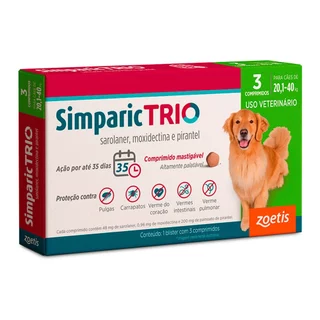 Simparic Trio 48mg Antipulgas e Carrapatos Para Cães 20,1 a 40kg 3 Comprimidos em Oferta na Shopee