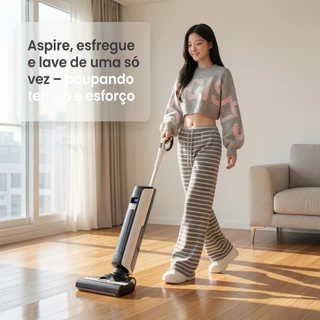 máquina de limpeza 3 em 1: aspiração, esfregament secagem ajuste automático da sucção; bateria de alta capacidade bivolt em Oferta na Shopee