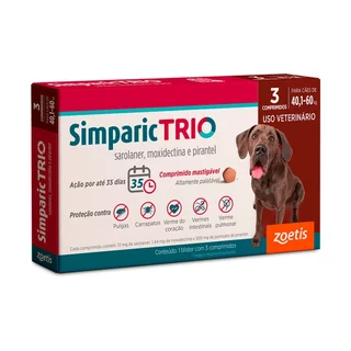 Simparic Trio 72mg Antipulgas e Carrapatos Para Cães 40,1 a 60kg 3 Comprimidos em Oferta na Shopee