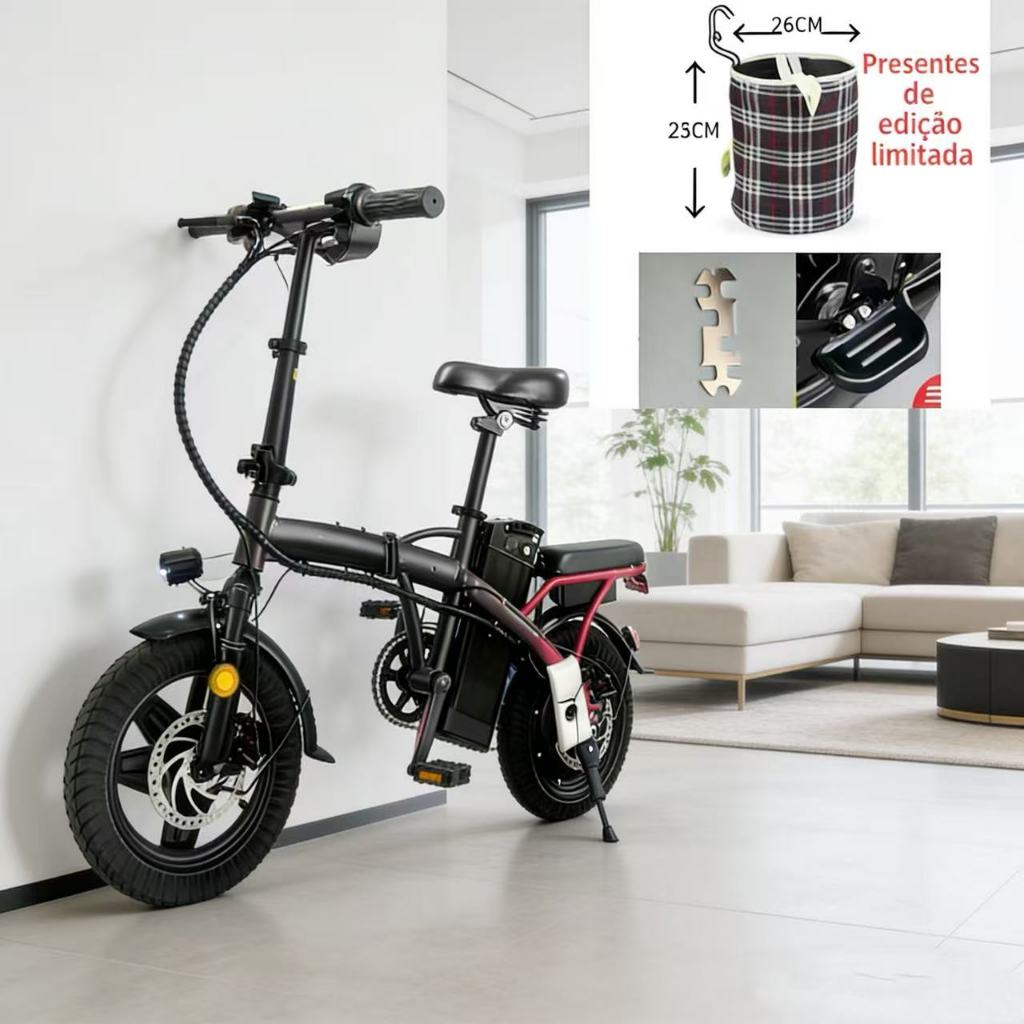 OFERTA ⚡ Bicicleta Elétrica NUDA 48V Dobrável para Cidade 🚲 Econômica + 🎁 Cesta Grátis