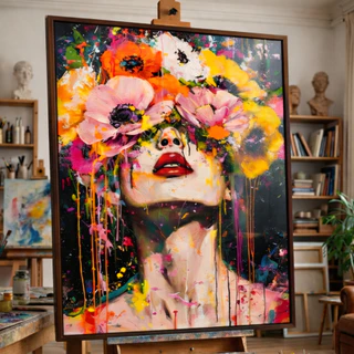 Quadro Decorativo Abstrato Mulher Flores Colorido Moderno em Oferta na Shopee