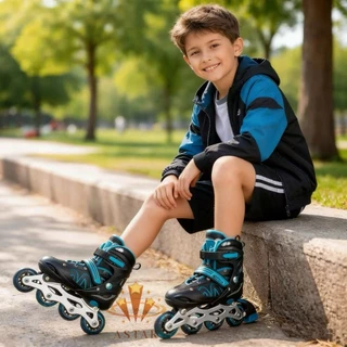 Patins Infantil  Ajustavel Roller De 4 Rodas Reto Inline Criancas Preto Com Azul em Oferta na Shopee