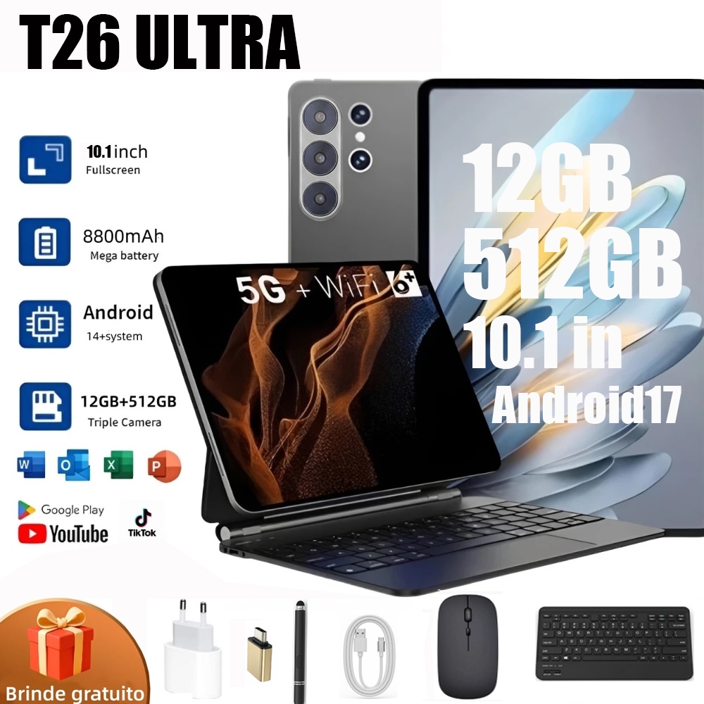 2026 Tablet T26 ULTRAtela HD de 10.1 polegadas 5G tablet 12GB 512GB ...