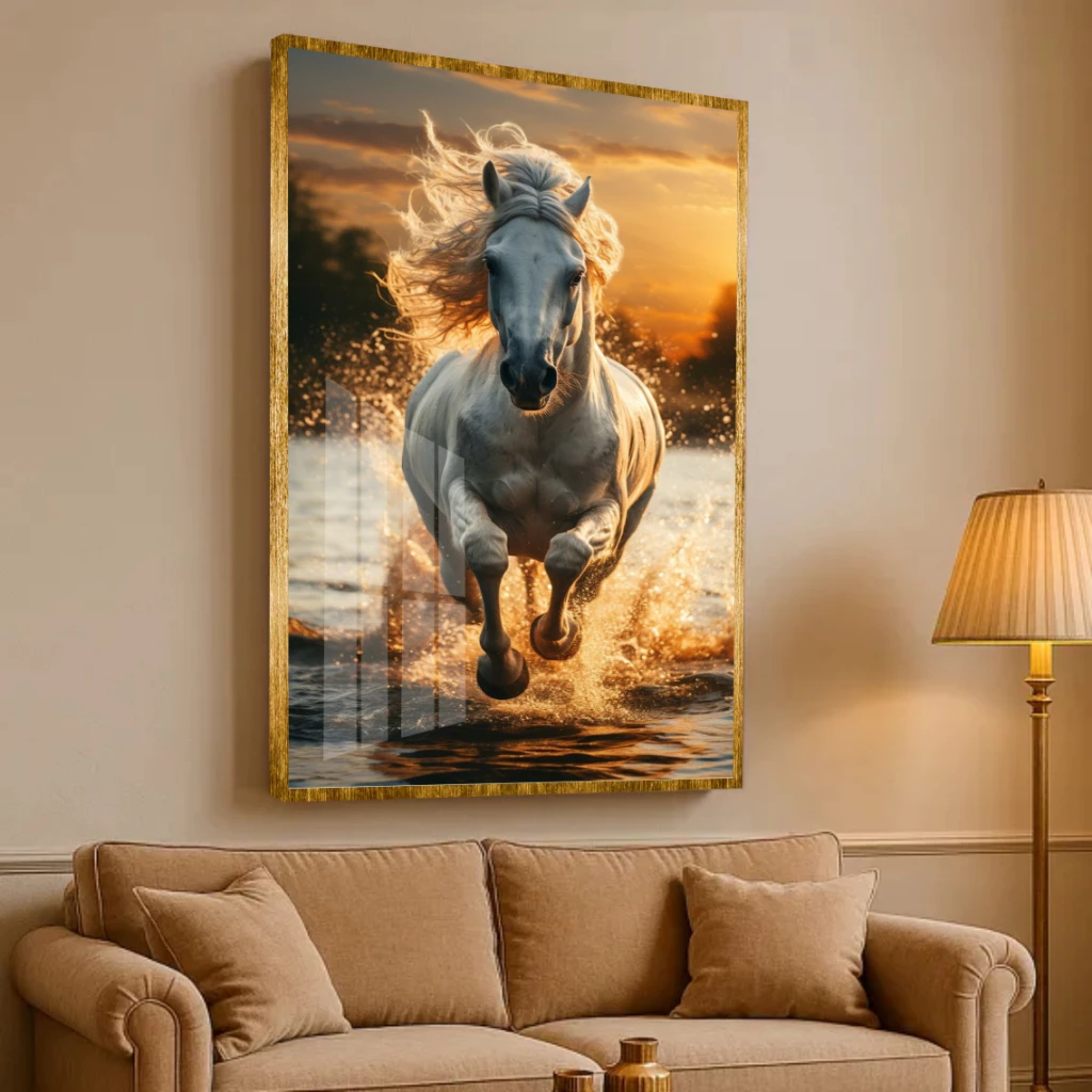 Quadro Grande de Cavalo Correndo Sobre as Águas - Decoração de Alta Qualidade