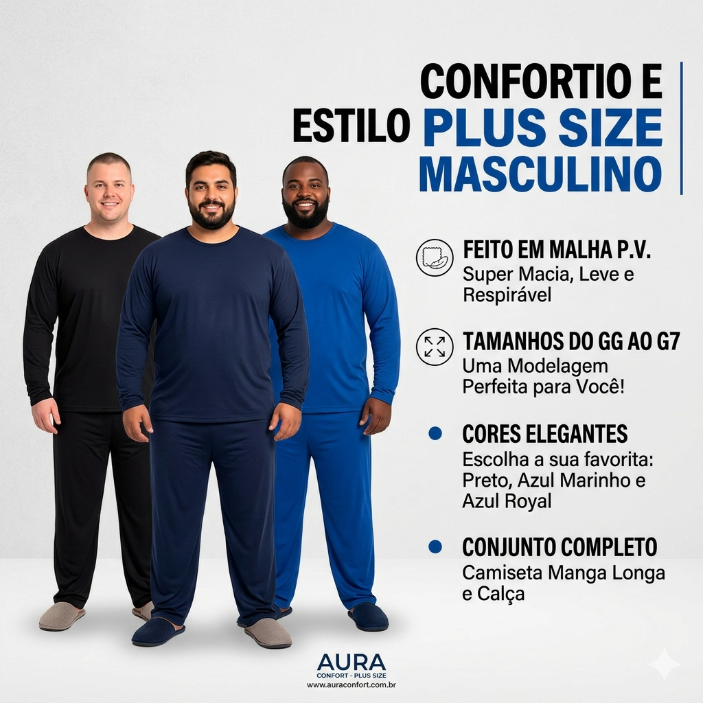 Pijama Masculino Plus Size de Inverno Malha – Manga Longa e Calça Comprida De Frio em Oferta na Shopee