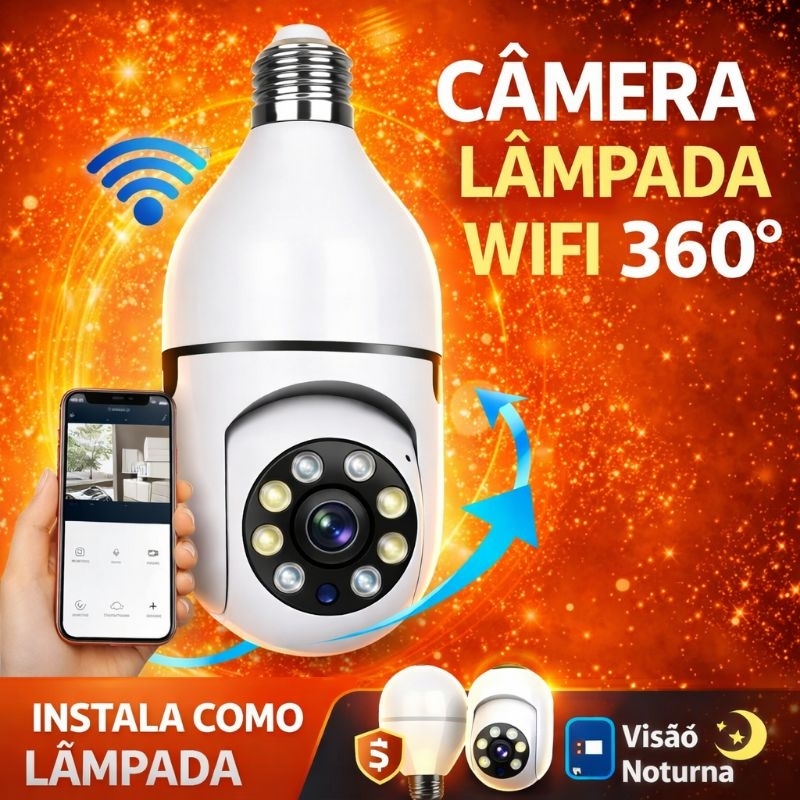 Câmera Lâmpada de Segurança WiFi 360° IP HD Espiã Visão Noturna ...