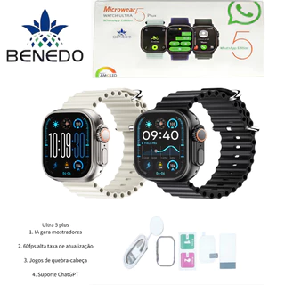 Smartwatch Microwear U5 Plus 49mm Séries 11 2026 2 Pulseiras Amoled IP68 À Prova D'água GPS 1GB