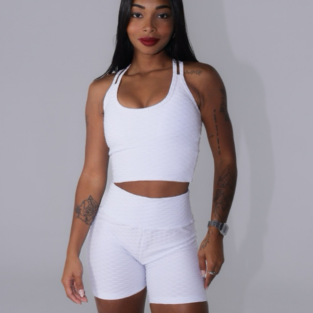 Conjunto Brocado Bolhas Top e Short Fitness Para Treino Academia em Oferta na Shopee