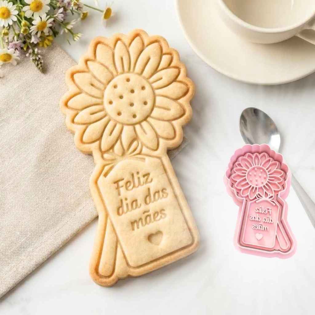 Carimbo + Cortador de Biscoito Girassol Feliz dia das Mães