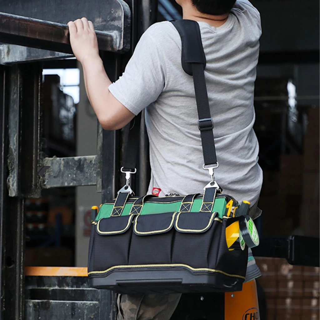 Bolsa Mala Ferramentas Fundo Rígido Oxford Impermeável Grande Eletricista Mecânico Tiracolo 16 Bolsos