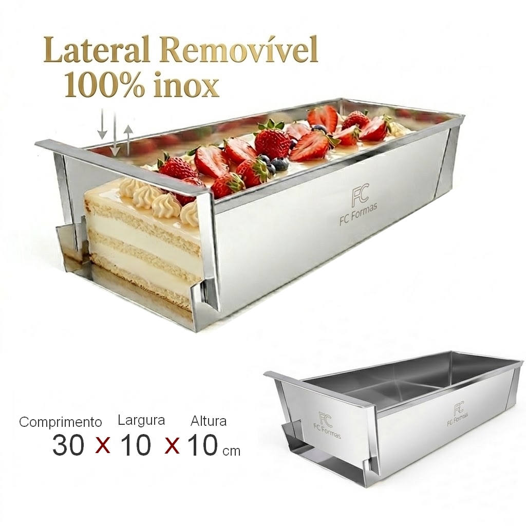 Forma Retângular Slice Cake 30x10x10 - Lateral Removível 100% INOX ...