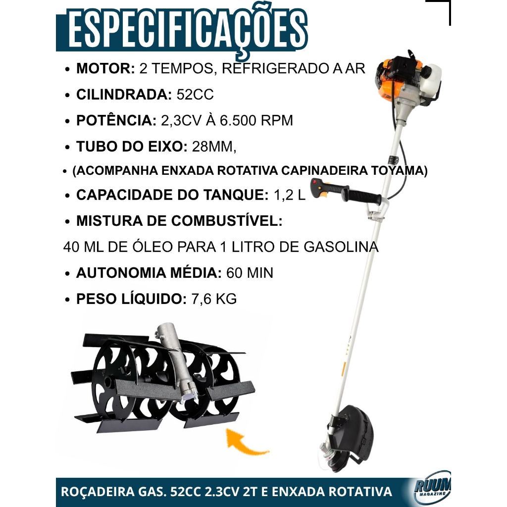 Kit Roçadeira Zmax ZR52X 52cc 2,1HP 6500 rpm + Enxada Rotativa
