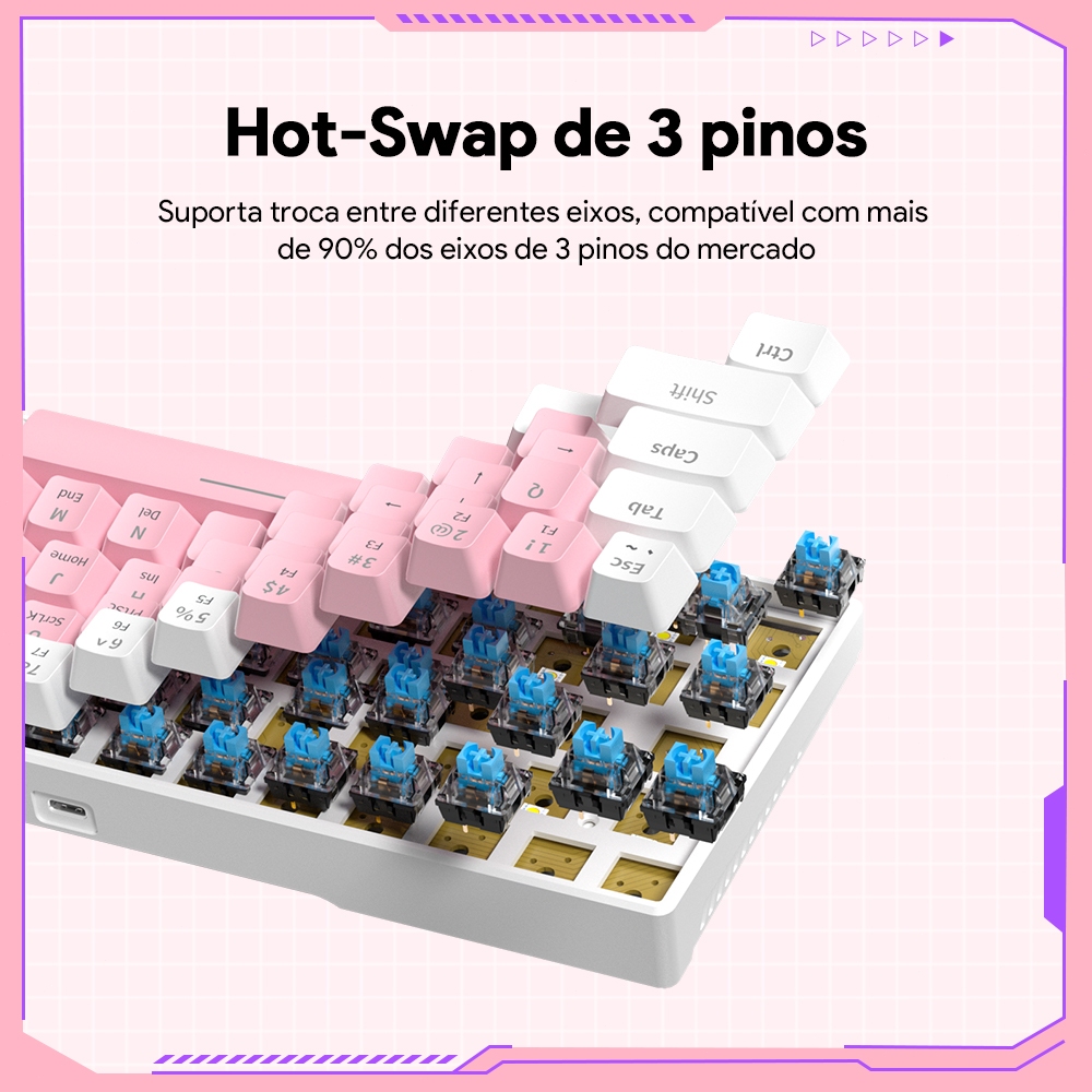 ZIFRIEND KA646 Teclado Mecânico Gamer 60% USB Com Fio ABNT2 Switch