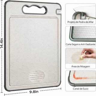 Tábua De Corte Dupla Face Aço Inox Antibacteriana Antimofo Com Amolador