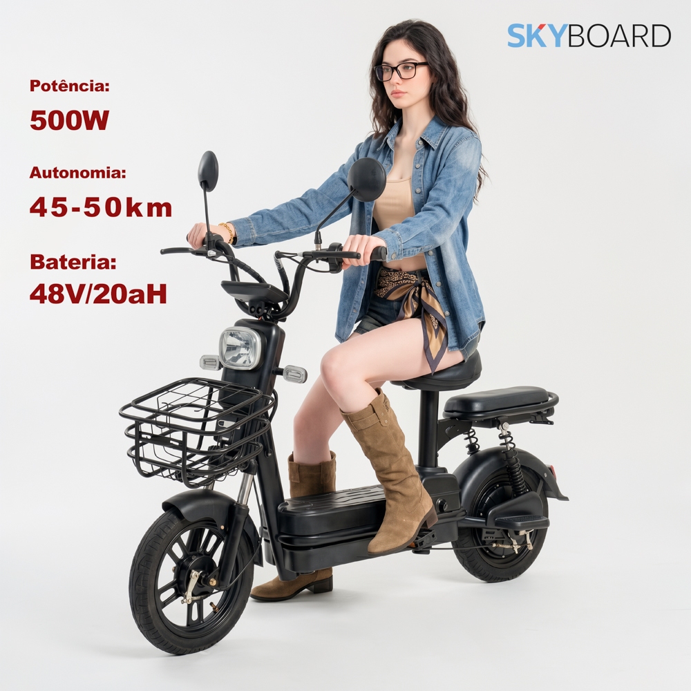 Bicicleta Elétrica SKYBOARD 500W 48V20Ah 50km Autonomia 250kg Carga 2 ...