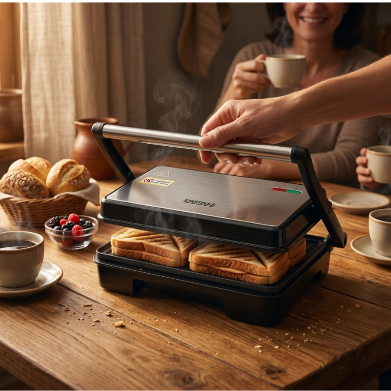Sanduicheira Grill Inox 1000W Antiaderente Prensa Ajustável 