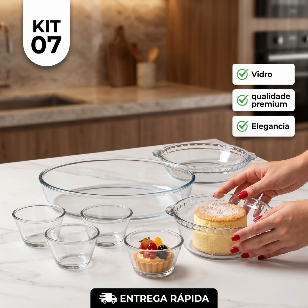 Conjunto Marinex KIt Jogo de Travessas 7 peças Variadas em Vidro