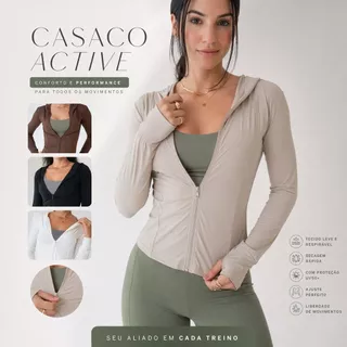 Jaqueta Casaquinho Casaco com Capuz Academia Feminina Modeladora Yoga Modelagem Justa Tecido Macio Dedinho