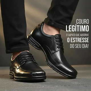Sapato Social Trabalho Masculino Couro Antistress Macio Conforto Gel