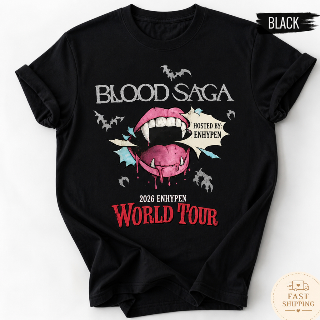 Camiseta Enhypen Blood Saga World Tour Show Básica Unissex