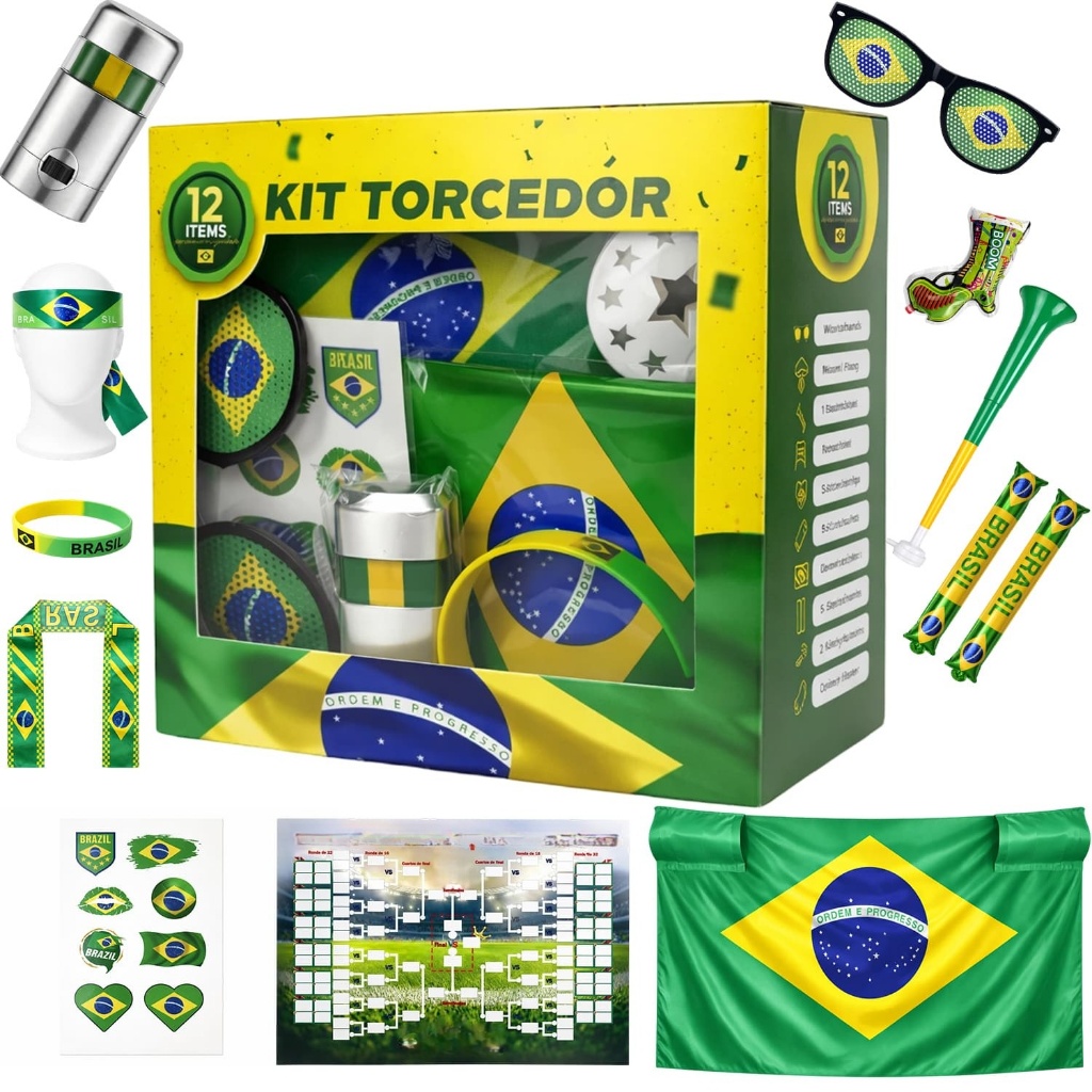 Combo Torcedor Bandeira Copa 2026 Adesivo Trompete Pintura Facial Bandeira Brasil Adesivo ...