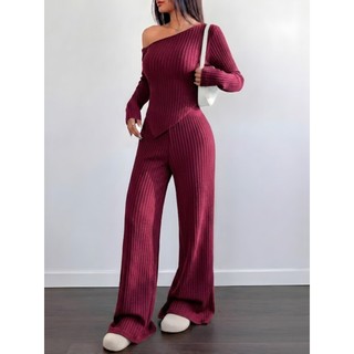 Conjunto Mila Feminino Blusa Assimétrica Manga Comprida  + Calça Pantalona Malha Ribana Moda Inverno — foto 3 — Achou Levou Brasil