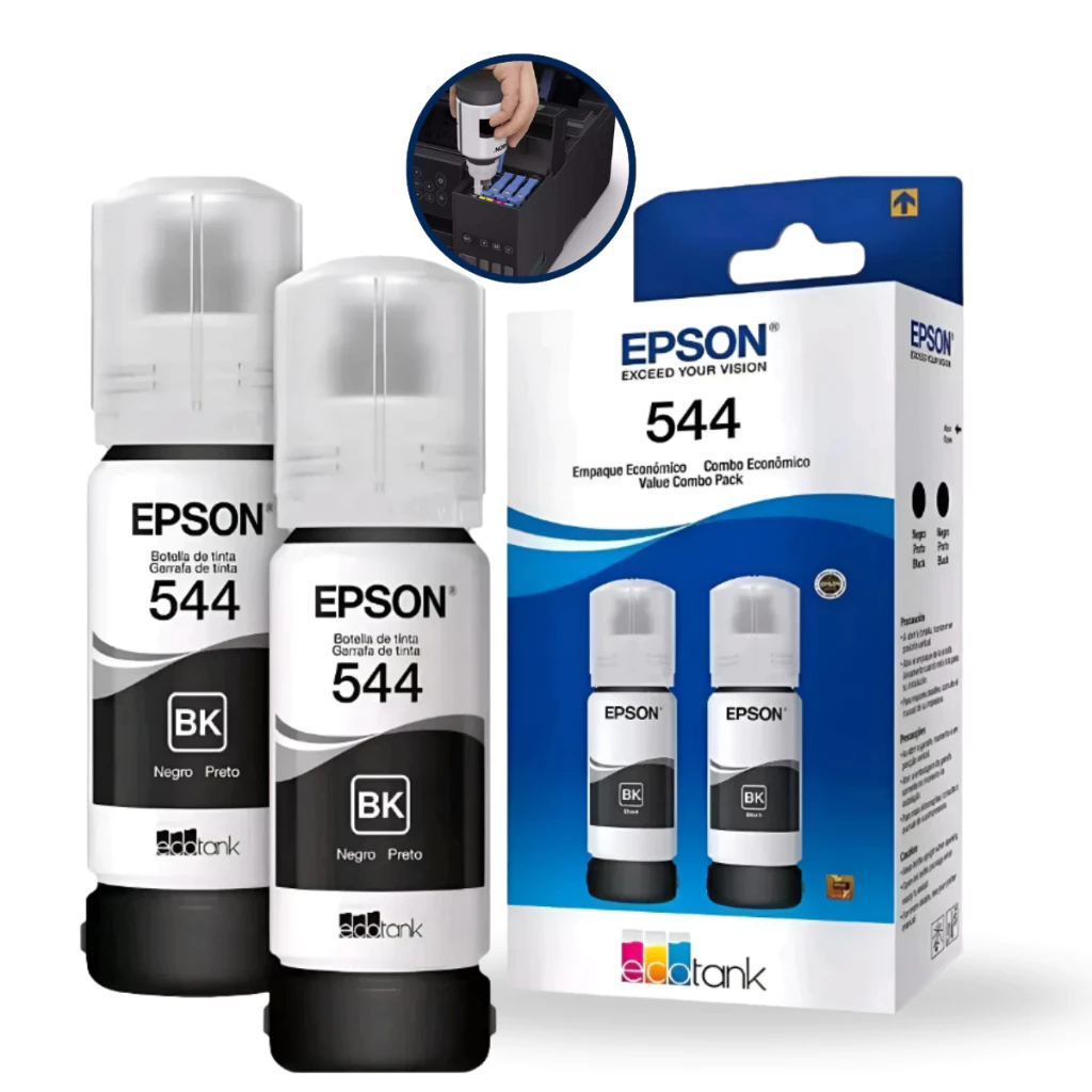 Kit 2 Tinta Para Epson 544 Preta Original Ecotank L3110 L3150 L3250 ...