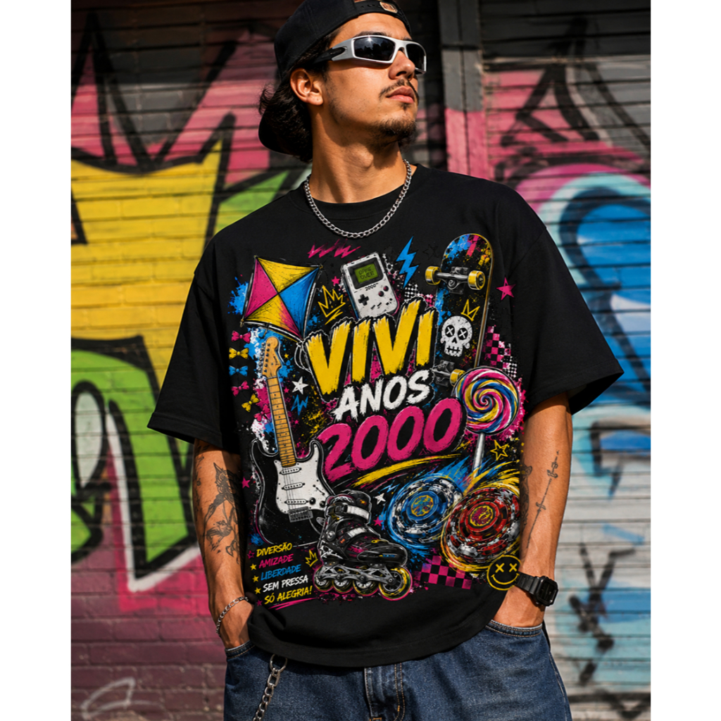 Camiseta Moda Urbana Anos 2000 Retrô Y2K Skate Geek Streetwear