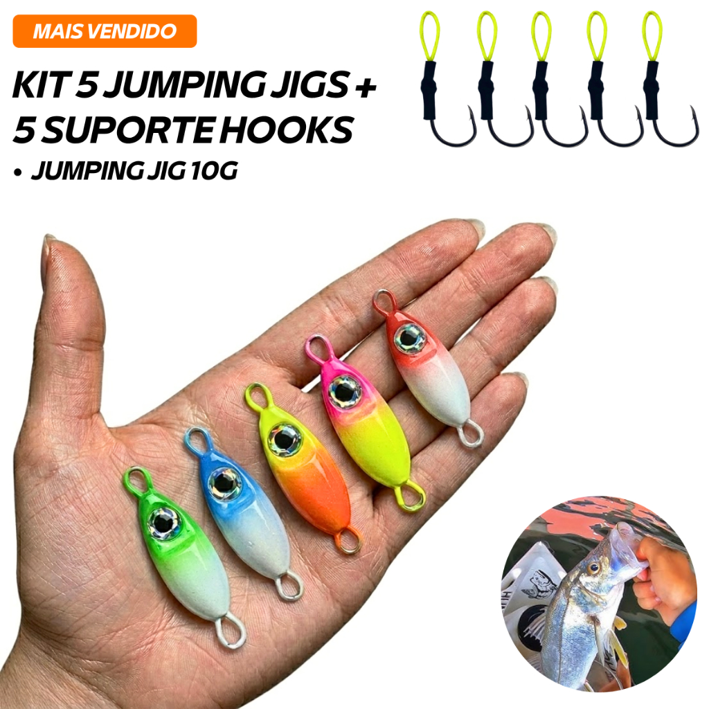 Micro Jig Slow Cucaracha 10gr Kit 5un + 5 Suporte Hook Jigging