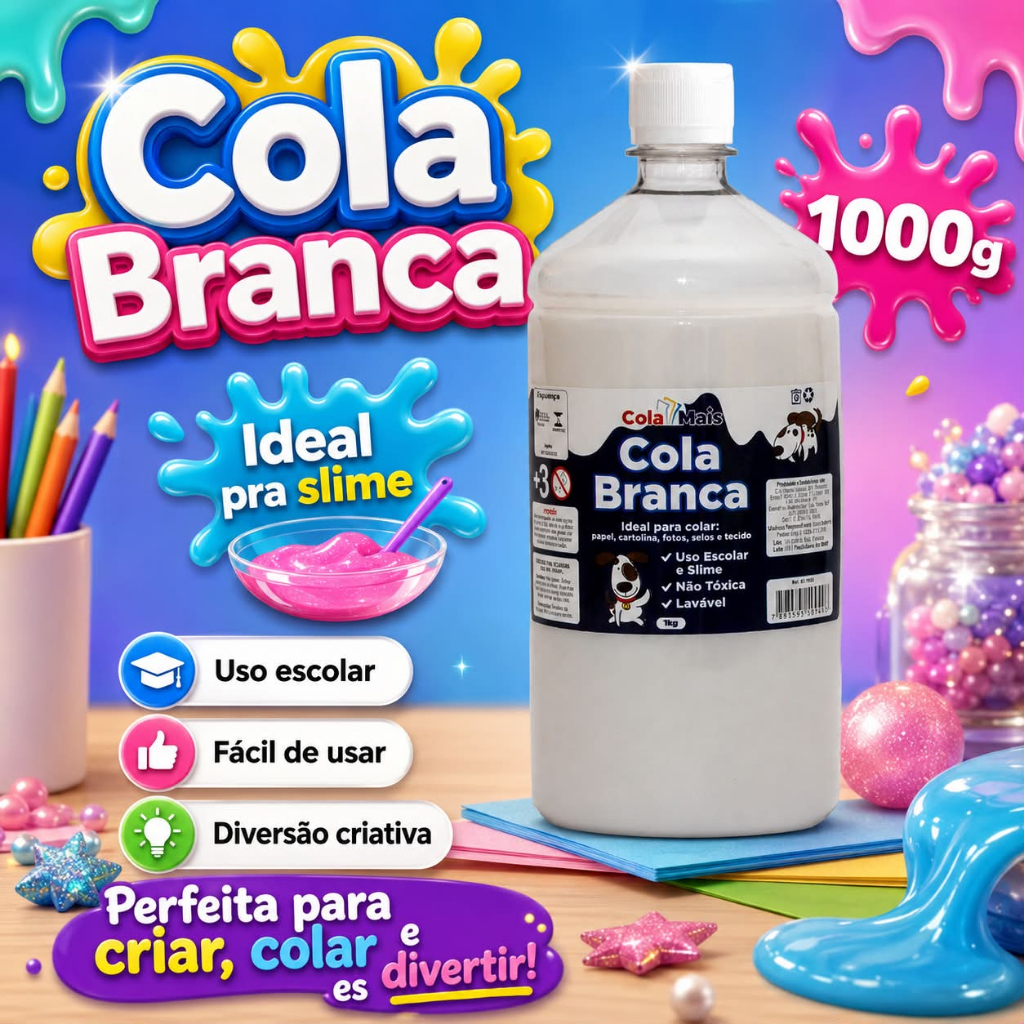 Cola Branca 1 kg Cola Mais PVA Extra | Escolar & Artesanato | Secagem ...