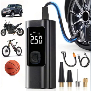 Inflador Portátil com Visor Digital | Controle de Pressão Automático | Baixo Ruído para Carro, Bicicleta e Brinquedos-M6
