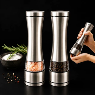 Kit 02 Moedores de Pimenta Sal Temperos em Aço Inox Visor Profissional